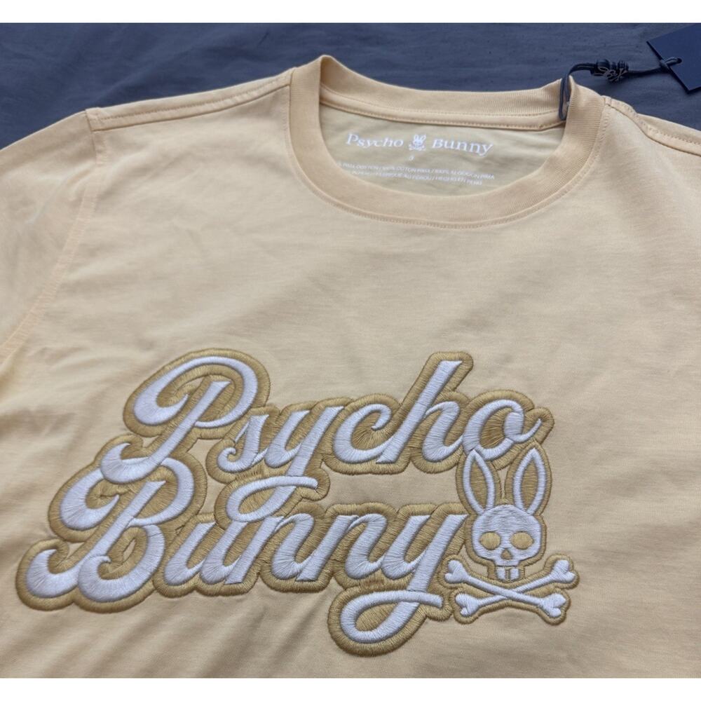 Psycho Bunny Elias Graphic Tee Mens S Sz 3 Sahara Sun Yellow Embroidered NWT